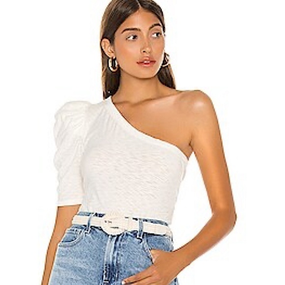 NATION LTD KIRSTIE Pima Cotton ONE SHOULDER top in Off white women’s size XS - Picture 1 of 12